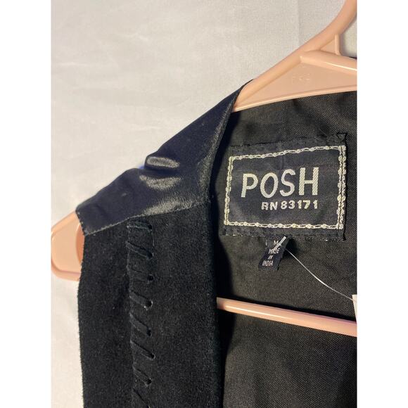 Vintage POSH Black Genuine Suede Leather One Button Vest Jacket Women's Medium - Picture 4 of 4